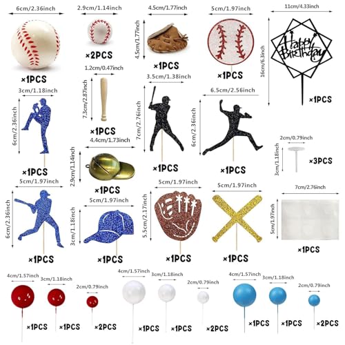 Decoración temática de béisbol para tartas con adornos de feliz cumpleaños para niños 2