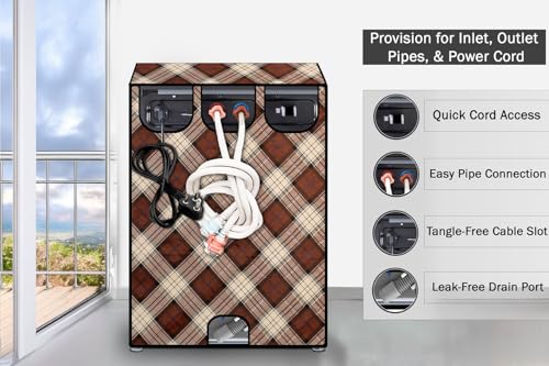 Image of Stylista Washing Machine Cover Compatible for Godrej 7 Kg Fully-Automatic Top Loading WT EON 700, Checkered Pattern Beige