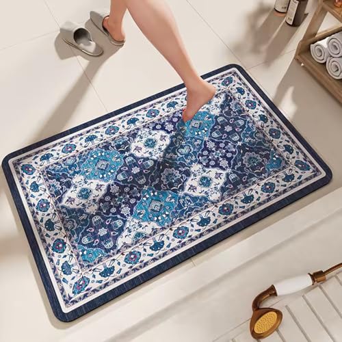 Image of MAXOSHINE PVC Bathroom Mats Anti Slip | Water Absorbent Bath Floor Mat | Quick Dry Anti Skid Bathroom Mats for Home | Door Mat for Wet Area 40x60 CM (Persian Blue)