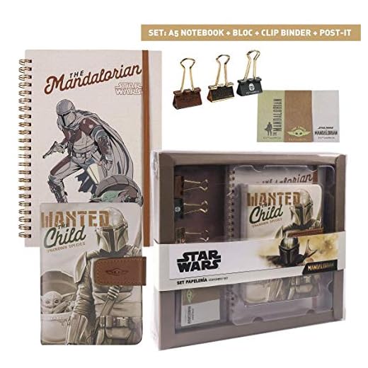 CERDÁ LIFE'S LITTLE MOMENTS Set de Papelería de Mandalorian The Child con Cuaderno, Bloc de Notas, Adhesivos y Clips-Licencia Oficial Star Wars, Mujeres, Multicolor, Mediano