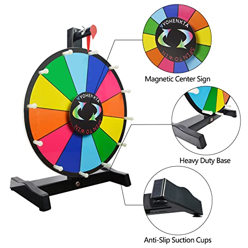 Yohenkta 12 Inch Spinning Wheel For Prizes，12 Slots Tabletop Spinning Prize Wheel With Durable Plastic Base, Dry Erase, 2 Pointer, For Fortune Spin Game, Trade Show In Party Pub Carnival Games #TOP2