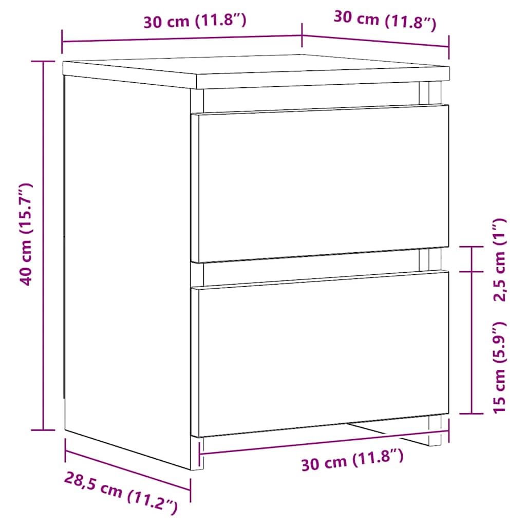 VBChome Nachtkastje 30 x 30 x 40 cm eiken Artisan - antraciet nachtkastje met 2 laden voor de slaapkamer zonder handgrepen kantoor kamer modern eiken artisan - antraciet
