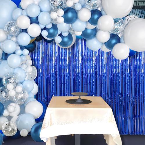 Image of 4 Pack Blue Foil Fringe Curtains Streamers Party Decorations 3.3 x 8.2 ft, Blue Tinsel Curtain Fringe Backdrop for Parties, Door Fringe Birthday Streamers, Photo Booth Backdrops, Party Decor
