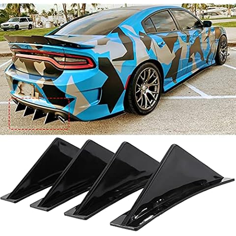 Gloss Black 4Pcs Universal Curved Shape Rear Bumper Diffuser Shark Fin Spoiler Trim Covers Decoration Set Lip Wing Splitter Cover
