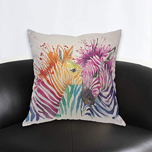 Aoyego Colorful Zebra Throw Pillow Cover Animal Horse Watercolor Wild Splash Rainbow Striped Pillow Case 18X18 Inch Decorative Men Women Boy Girl Room Cushion Cover For Home Couch Bed #TOP1
