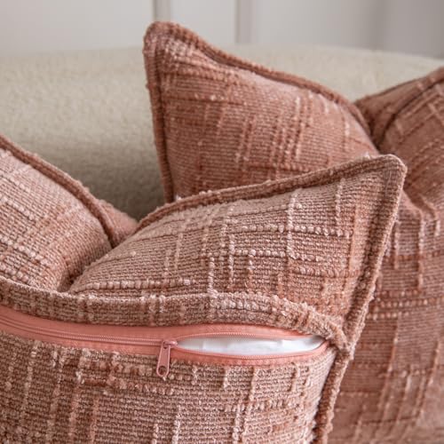 Image of MADIZZ Pack of 2 Chenille Throw Pillow Covers 18x18 Inch Pink Soft Neutral Decorative Throw Pillows for Couch Sofa Boho Accent Cushion Covers Modern Farmhouse Home Decor for Bedroom Living Room