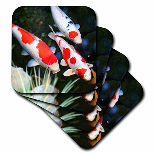 3dRose CST_62378_2 Japanese Orange N White Koi Fish Soft Coasters, Set of 8