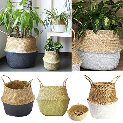 Adoture - Cesta de Playa Natural de Cesta, Tejido Moderno para Almacenamiento, lavandería, Picnic, Maceta, Bolsa de Playa, Negro, X-Groß