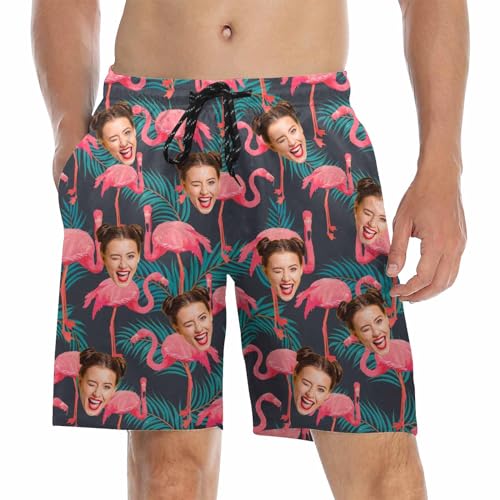 Custom Face Swim Trunks Men Personalized Funny Photo Print Tropical Flower Swim Trunks Shorts Birthday Gifts for Him