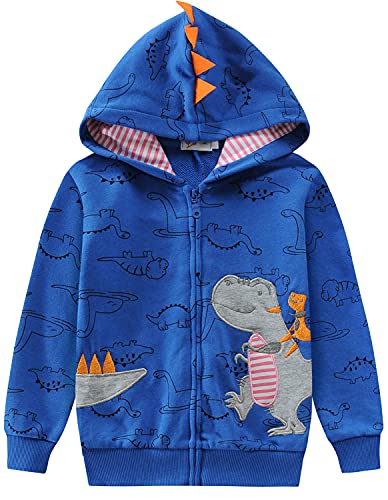 EULLA Jungen Hoodie Dinosaurier Bagger Sweatjacke Kapuzenpullover Kapuzenjacke Sweatshirt for Kinder Pullover mit Reißverschluss 1-7 Jahre 92-122 3# Blau Dinosaurier DE 104 Cover