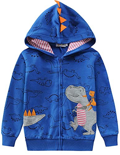 EULLA Jungen Hoodie Dinosaurier Bagger Sweatjacke Kapuzenpullover Kapuzenjacke Sweatshirt for Kinder Pullover mit Reißverschluss 1-7 Jahre 92-122 2# Blau Dinosaurier DE 116