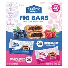 Whole Wheat Fig Bars Variety Pack, Blueberry & Raspberry Twin Packs 80 oz 5 lb, Real Fruit Whole Grain Snack Baked Bars, Plant-Based, Peanut Free, 40 Count by Arroyo