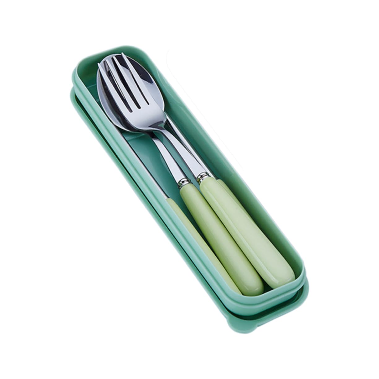 STOBAZA Stainless Steel Cutlery Set with Portable Case Fork Spoon Chopsticks Tableware for Travel Camping and Home Use Green Ceramic Finish