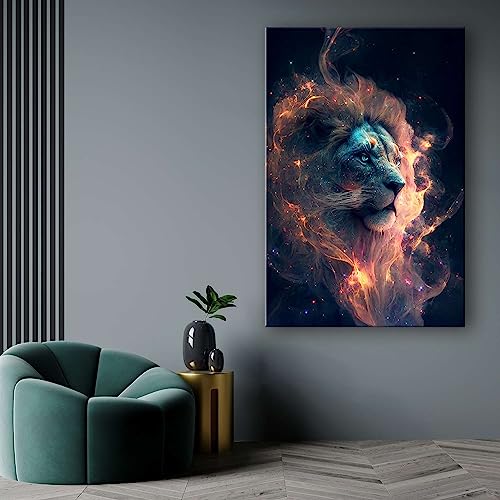Startonight Canvas Wall Art - Fire Lion - Decoration Artwork Ready To Hang For Living Room Big Picture Home Wall Decor Print Modern And Contemporary Painting 32" X 48" #TOP2
