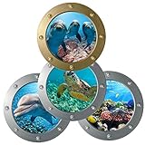 SEWOART 4個海洋動物ウォールステッカー 海の動物柄 粘着式デカール 壁装飾 インテリア リビングルーム 寝室用