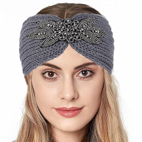 Fashband Winter Stricken Stirnbänder Twist Rhinestones Stirnband Elastische Ohrwärmer Dicke Kopfbedeckungen für Frauen und Mädchen(Grau) Fashband Winter Stricken Stirnbänder Twist Rhinestones Stirnband Elastische Ohrwärmer Dicke Kopfbedeckungen für Frauen und Mädchen(Grau)