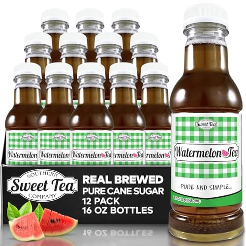 Southern Sweet Tea Company Watermelon Iced Tea - Real Brewed Black Tea with Pure Cane Sugar, Caffeinated, 16oz Bottles (12-Pack)