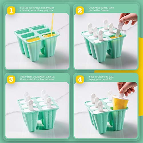 Shpebs Homemade Silicone Popsicle Molds Silicone Ice Pop Molds BPA Free Popsicle Mold Reusable Easy Release Ice Pop Maker with 50 Ice Popsicle Mold Bags, Silicone Funnel & Cleaning Brush (Green) - Thumbnail 4