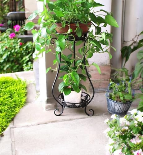 Image of Kundi Indoor Outdoor Wrought Iron Plant Stand, Tall Metal Iron Plant Stand, Flower Stand, Flower Pot Stand