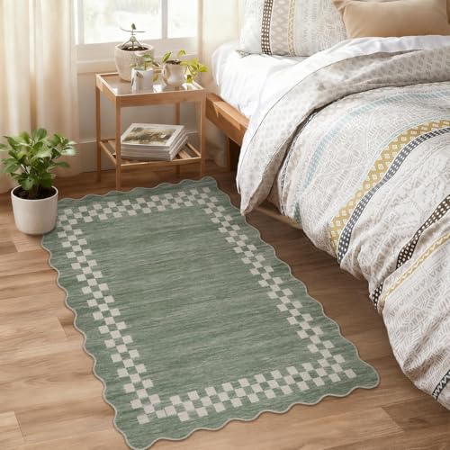 GarveeHome Washable Scalloped Small Area Rug 2x3 Modern Checkered Entry Rug