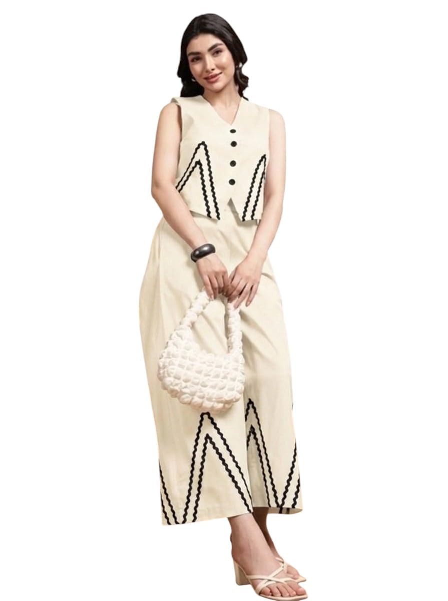 Women's Co-ord Set with White Ric-Rac Embroidery-picture-19