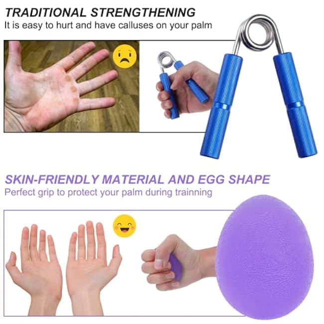 Stress Balls for Adults, Hand Exersicers for Strength, Squeeze Balls for Hand Therapy, Hand Exersice Balls for Hand, Finger and Wrist Training with Carrying Bag