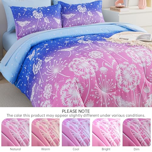 Image of Dinjoy Girls Comforter Set 7 Pieces, Full Size Colorful Ombre Rainbow Bedding Set, Bed in A Bag for Kid Teen Girls (1 Comforter, 1 Flat Sheet, 1 Fitted Sheet, 2 Pillow Shams, 2 Pillowcases)