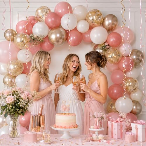 Image of Blush Pink Gold Balloons, 50Pcs 12 Inch Double Layer Confetti Latex | Pearl White Pink Gold Balloons for Birthday Wedding Anniversary Bridal Baby Shower Party Decor
