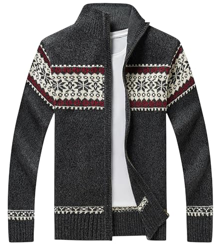 Mens Stand Collar Cardigan Sweaters Thick Cable Knitted with Full Zip Soft and Comfortable for Weekend Activities