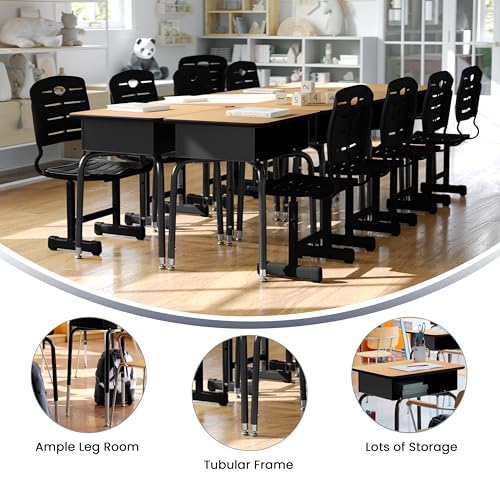 Image of Flash Furniture Metal Student Desk with Open Book Box, Natural | Durable Construction, Commercial Use