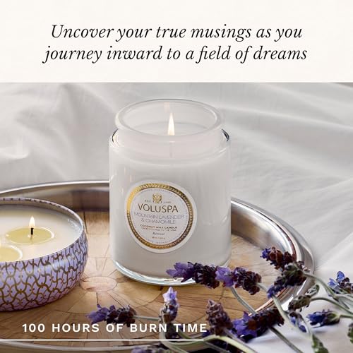 Image of Voluspa Mountain Lavender Chamomile Candle Jar, 18 oz | Coconut Wax Blend, 100 Hour Burn Time, Scented Candles for Home, Poured in the USA