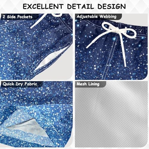 Pigsaly Boys Swim Trunks Ocean Navy Blue Royal Blue Gradient Flashing Glitter Boys Board Shorts Swimsuit Swimwear XS3