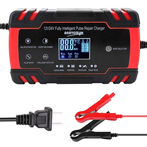 XLANDALYUEFA Cargador de batería de Coche Cargador de batería de Coche Totalmente automático de 12 V/24 V, Carga rápida Inteligente, reparación por pulsos, Carga de batería húmeda y Seca.(4)