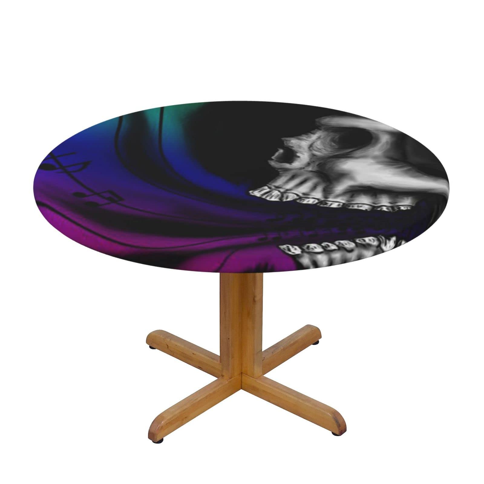 Lsjuee Round Fitted Tablecloth 40-44in Elastic Edged Table Cloth for Kitchen Dining Party Home Decor - Skull Music Abstract Colorful