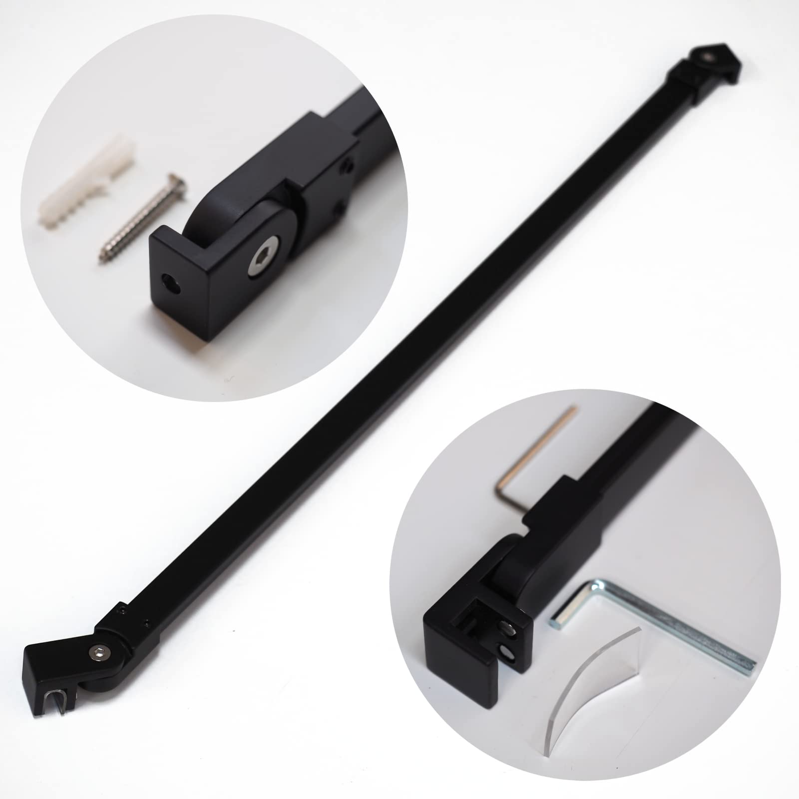 Asta di stabilizzazione per doccia, spessore del vetro, 6 mm, 8 mm, 10 mm, con giunto girevole a 180°, asta di stabilizzazione, 70 cm, girevole in acciaio inox, rettangolare, nero opaco