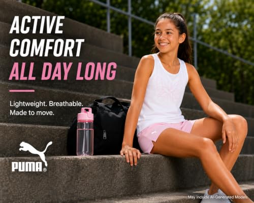 Image of PUMA Girls Active Shorts Set - 3 Piece Performance T-Shirt, Tank Top, Gym Shorts - Summer Athletic Outfit for Girls (7-14)