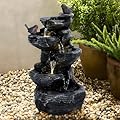 Walbest 22" Garden Outdoor Water Fountain, 5-Tiers Cascading Rock with LED Lights and Pump, High Rocks Outdoor Garden Waterfall, Water Fountain for Garden, Patio, Yard, Home Art Decor 5-Tiers