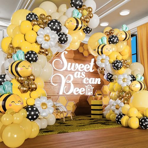 ALL-IN-1 Bee Balloons Garland Kit & Arch - Small and Large Black Yellow and White Bumble Bee Balloons for What Will It Bee Gender Reveal Party Supplies, Baby Shower Decorations, or Honey Bee Birthday