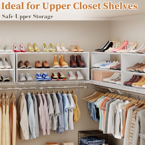 Image of X-cosrack White Stackable Shoe Rack for Closet, Expandable 31.6-39.4 Inches 2-Tier Wooden & Metal Shoe Storage Shelf, Free Standing Shoe Rack for Entryway Bedroom Small Space