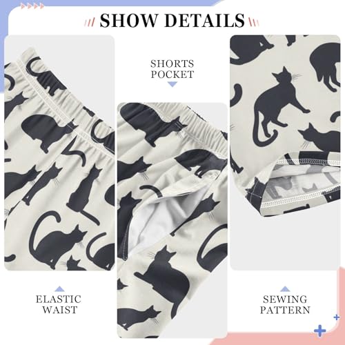Black Cats Print Pajama Pants Lounge Sleep Pants Elastic Waist Long Pajama Bottoms with Pockets for 6-14 Years4