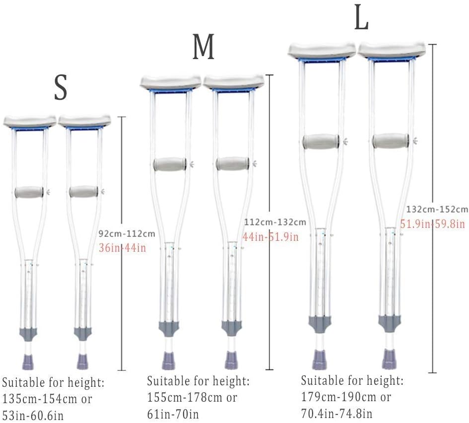 Walking Sticks Crutches for Adults, Push Button Adjustable Crutches, Aluminum Crutches with Pads, Tips and Hand Grip Accessories, Available Sizes M L, Grey, 1 Unit, L