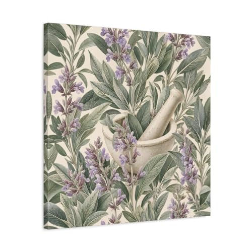 Tableau sauge plante vert et violet deco murale cuisine toile 60x60