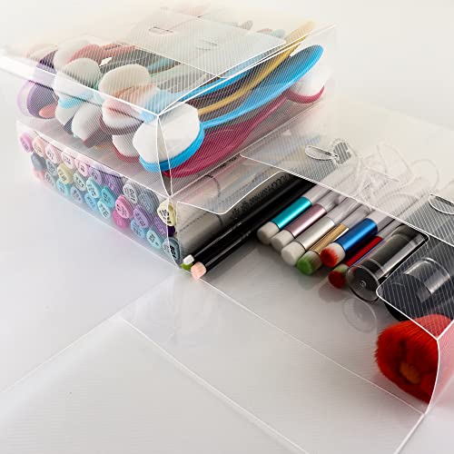 Image of BAOFALI 6Pcs6.3x6.3x2''Plastic Storage Cases Clear Craft Supplies Storage Containers Transparent Boxes with Lid Clear Rectangle for Craft Supplies Coloring Markers Brushes Stamp Die