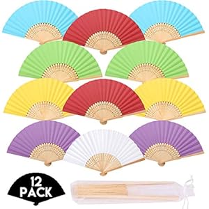 iZoeL 12 STK. Handfächer Weiß Rosa Bunte Fächer Papierfächer Hochzeitsfächer Taschenfächer Faltfächer Gastgeschenk Für…