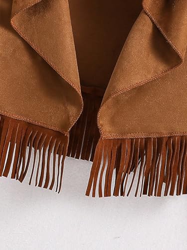 SweatyRocks Girl's Long Sleeve Collar Open Front Coat Asymmetrical Fringe Hem Jacket Tops3