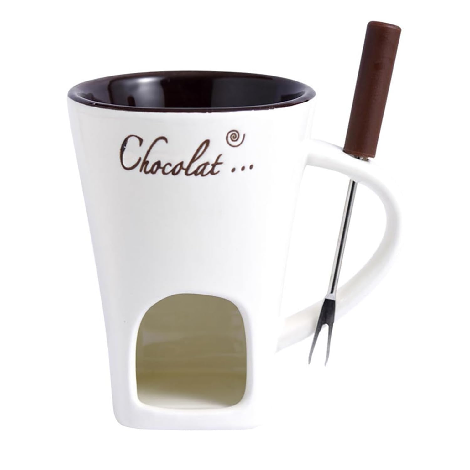 Tasse à fondue au chocolat en porcelaine de 200 ml avec fourchettes, ensemble de chauffe-beurre en céramique, tasse chauffante en céramique pour bonbons, collation, caramel (blanc cassé)