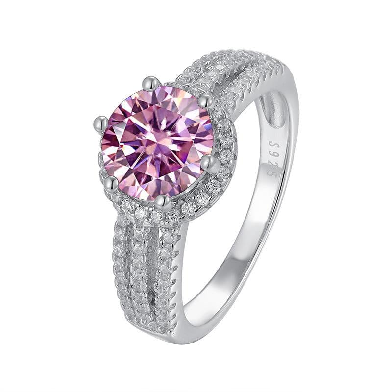 Alliance en moissanite diamant rond 2 carats bague fiançailles femme rose