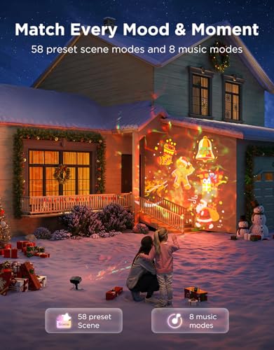 Govee Outdoor Decoration Projector Light, 20W LED Snowflake Projector, IP67 Waterproof, 180° Rotation, 20 HD Effects & 58 Scene Modes with App Control, Works with Alexa, Google Assistant, Matter