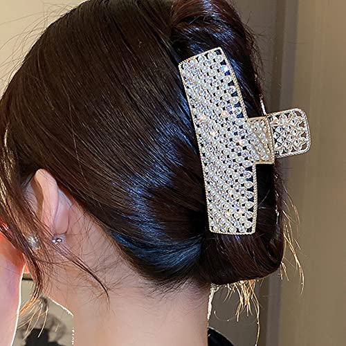 Pince à cheveux rectangulaire dorée en métal avec perles Jumwrit