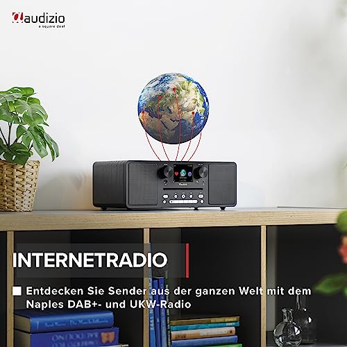 Audizio Naples - DAB Radio mit CD Player, Bluetooth, Internetradio WLAN, Fernbedienung, 60 Watt, UKW, AUX, USB, SD, MP3, Stereo Kompaktanlage, WiFi,dimmbares Display, Wecker, Sleeptimer, Schwarz – Bild 3